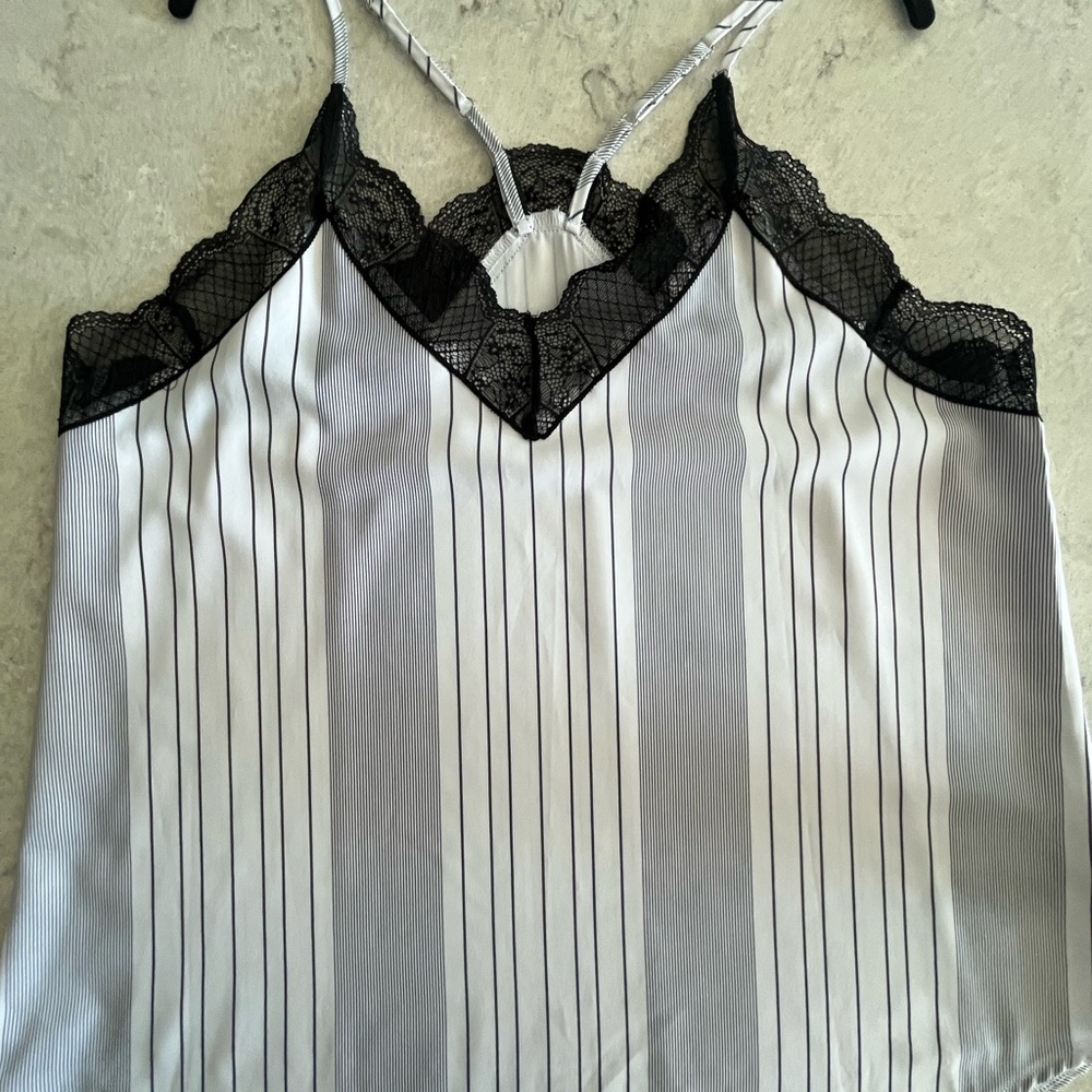 Elegant Black and White Lace Trim Top